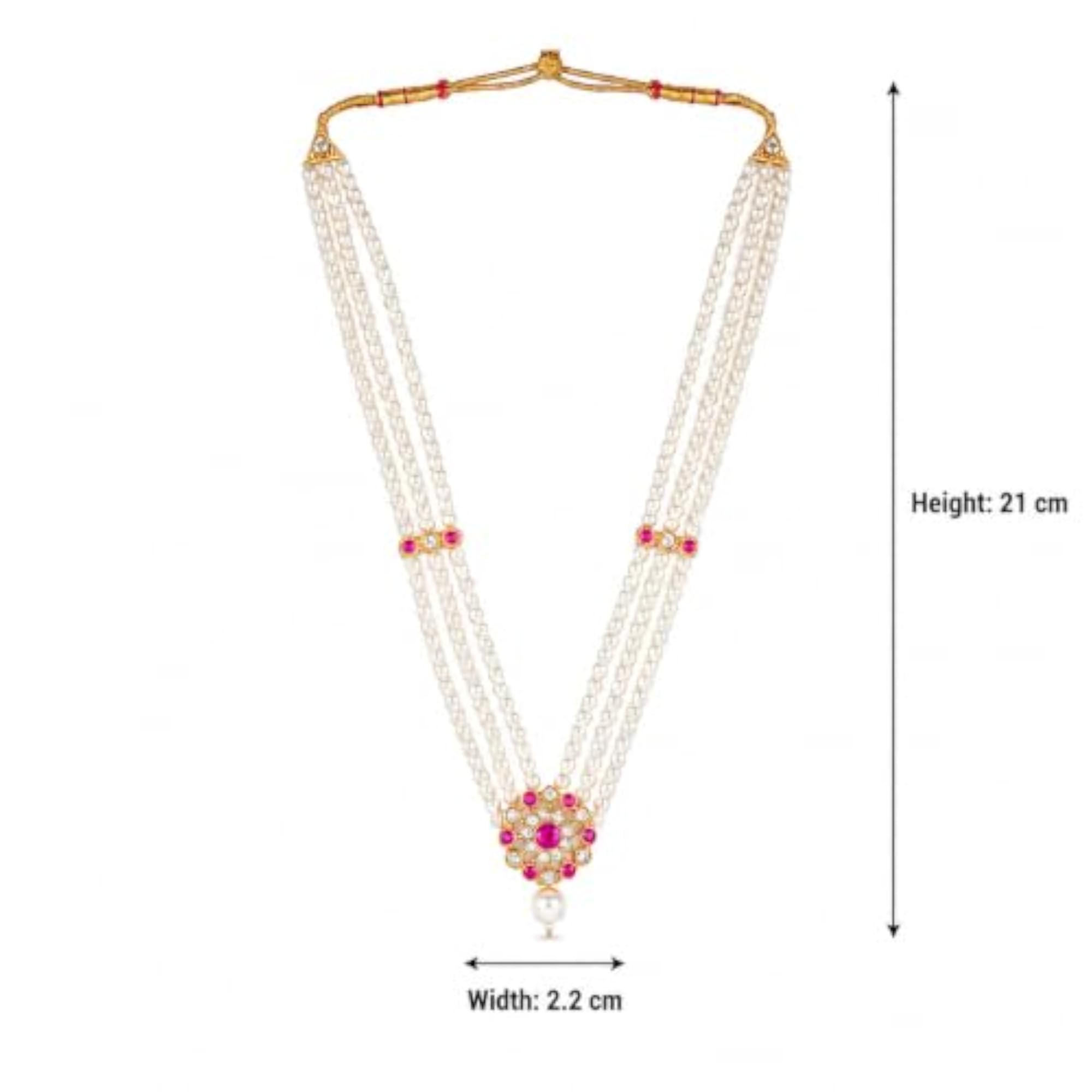 Elite Three Layer Pearl Mala Necklace with Pink Stone Pendant